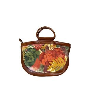 Patricia‎ Nash Vintage Spring Floral Brown Leather Trim Handbag Purse  Small